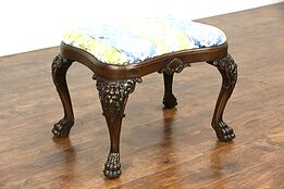 Carved Lion Head & Paw English 1930's Vintage Mahogany Bench or Footstool