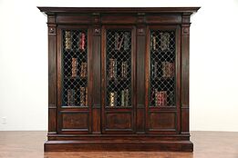 Renaissance Italian Antique Walnut Library Bookcase, 3 Iron Grill Doors #29346