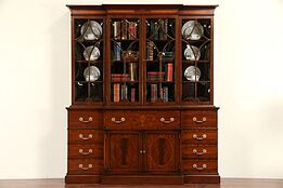 Traditional Vintage Breakfront China Cabinet or Bookcase, Mahogany & Marquetry