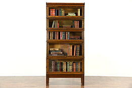 Globe Wernicke Signed 1900 Oak 5 Stack Lawyer or Barrister Stacking Bookcase