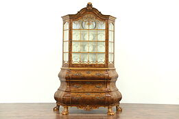 Dutch Baroque Burl Carved Bombe China or Curio Display Cabinet, 1940's Vintage