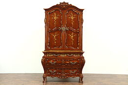 Baroque Carved Cherry Vintage Armoire Chifferobe, Hand Painted Signed Montalbano