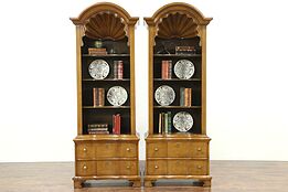 Pair of Oak Shell Carved Vintage Bookcases or Display Cabinets, Drexel #28832