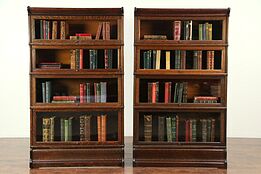 Pair Oak Antique 4 Stack Lawyer Library Bookcases, Globe Wernicke #29156