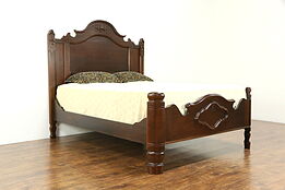 Victorian Hand Carved Walnut Antique 1860's Queen Size Bed #30210