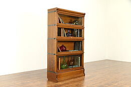 Oak Antique 4 Stack Lawyer Bookcase, Signed Globe Wernicke, Wavy Glass #30911