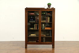 Art & Crafts Mission Oak Antique Craftsman Bookcase, Wavy Glass Doors #31728