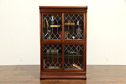Stacking Antique Bookcase Bath Cabinet Leaded Glass Sliding Doors, Danner #32064