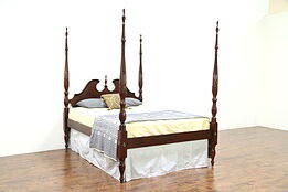 Rice Plantation 4 Poster Carved Mahogany Vintage Queen Size Bed, Craftique