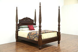 Cherry Carved Queen Size Spiral Poster Bed, Signed Bernhardt