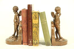Pair of Antique Copper Angel or Cherub Sculpture Bookends #29217