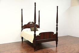 Queen Size Antique Acanthus Carved Mahogany 4 Poster Bed #29588