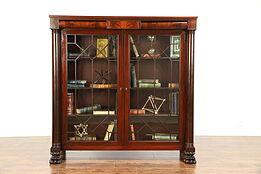 Empire Mahogany Antique Bookcase, Secret Drawers, Columns, Lion Feet #30497