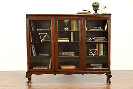 Triple Antique Mahogany Library Bookcase, Original Wavy Glass, Colby  #30906