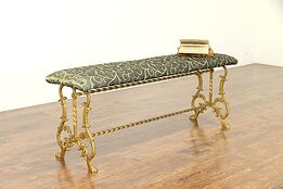 Wrought Iron Antique 4' Bench, New Upholstery #31480