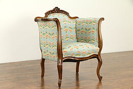 French Carved Fruitwood Vintage Chair, Recent Upholstery #31718