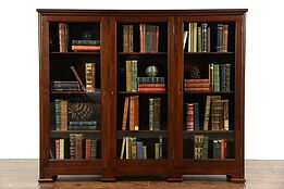 Triple Mahogany 1910 Antique LIbrary Bookcase, 12" Deep for Records