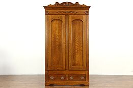 Oak Carved Victorian 1895 Antique Armoire, Wardrobe or Closet