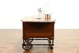 Bar, Beverage or Liquor Antique Mahogany Trolley Cart, Silverplate Shaker