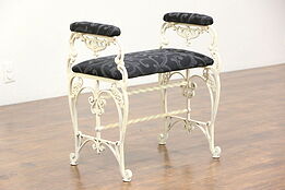 Cast Iron Filigree 1910 Antique Bench with Arms, New Upholstery