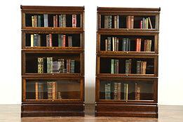 Lawyer Pair Antique 4 Stack Oak Bookcases, Wavy Glass Doors, Globe Wernicke