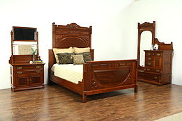Victorian Antique Cherry & Mahogany 3 Pc. Bedroom Set, Queen Size Bed
