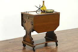 English Tudor Antique Carved Walnut Bar Cart, Tea or Dessert Trolley #28775
