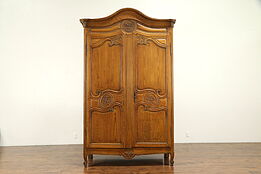 Country French Antique Hand Carved 1840 Pine Armoire or Wardrobe #31253