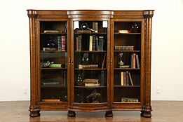 Victorian Antique Triple Oak Library Bookcase, Curved Glass #31724