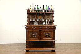 Carved Walnut Antique French Sideboard, Bar or Wine Cabinet, Marble Top #31734