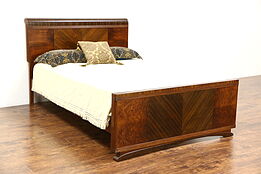 Art Deco Waterfall Mahogany & Burl 1935 Vintage Full Double Size Bed