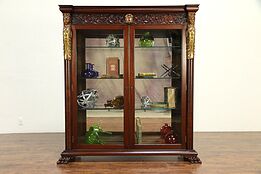 Mahogany Antique Library Bookcase Display Cabinet, Carved Figures #30086