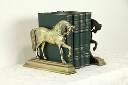 Pair of Brass Antique Horse Bookends or Door Stops #31178