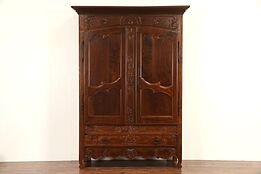 Country French Hand Carved & Hewn 1760 Era Antique Armoire, Fruitwood & Ash