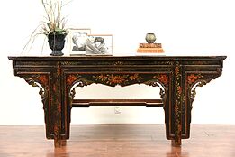 Chinese 1900 Antique Altar, Console or Sofa Table, Hand Painted Lacquer