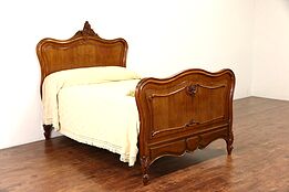 French 1915 Antique Hand Carved Walnut Full or Double Size Bed