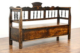 Country Pine 1840 Antique Primitive Bench, Settee or Settle, Lift Seat Storage