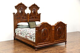 Italian Baroque Antique 1890 Walnut & Burl Queen Size Bed #26439