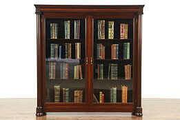 Empire 1900 Antique Mahogany Classical Library Bookcase, Wavy Glass Doors