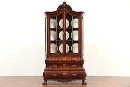 Dutch Baroque Vintage Bombe Mohogany China or Curio Display Cabinet #29421