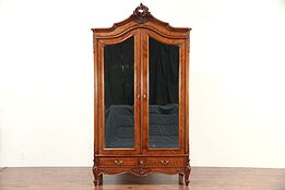 French Antique Mahogany Armoire, Beveled Mirror Doors, Shelves #29589