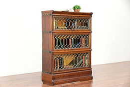 Oak Antique 3 Stack Lawyer Bookcase, Leaded Glass Doors, Macey #29958