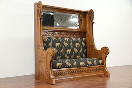 Art Nouveau Antique Giant Carved Oak Belgian Hall Bench & Mirror #29962