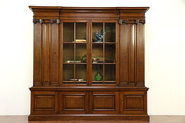 Classical Antique 1910 Carved Oak Scandinavian Library Bookcase A #30169