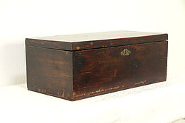 New England Child Size Antique 1830 Trunk or Sewing Box, Wallpaper Lining #30495