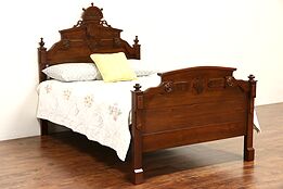 Victorian Carved Walnut 1875 Antique Full Size Bed