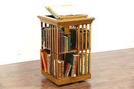 Oak Antique Spinning Bookshelf, Revolving Chairside Bookcase, Signed Danner