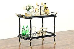 Black & Gold Vintage Bar Cart, Tea or Dessert Trolley, Brass Mounts #28819