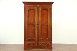 Victorian Antique 1875 Walnut Armoire, Wardrobe or Closet, Carved Pulls #28934