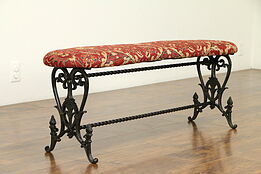 Wrought Iron Antique 4' Curved Bench, New Upholstery #31492